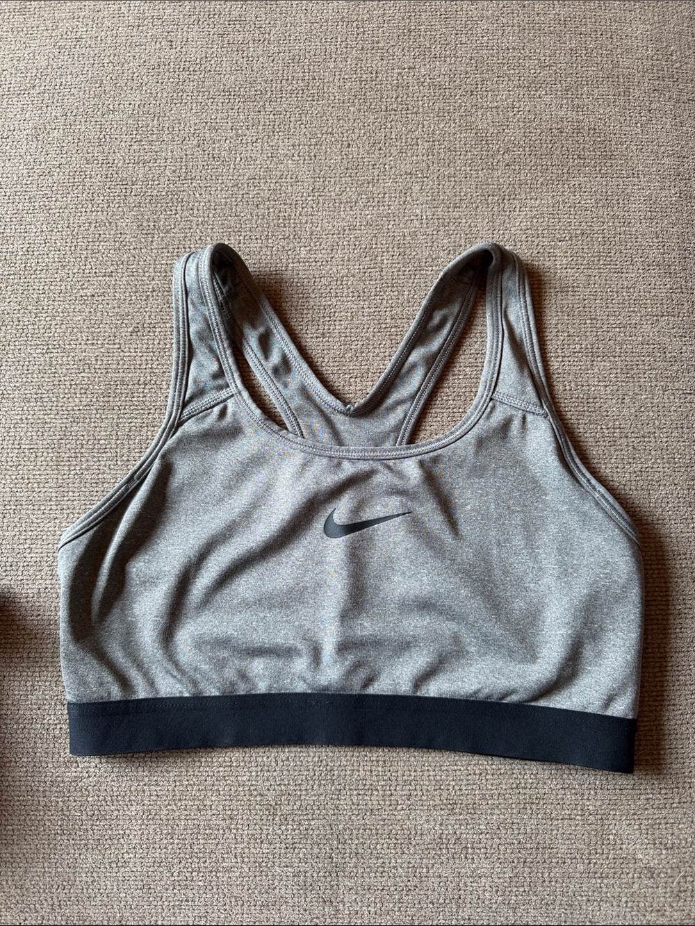 Nike Light Gray Racerback Sports Bra with Black Band